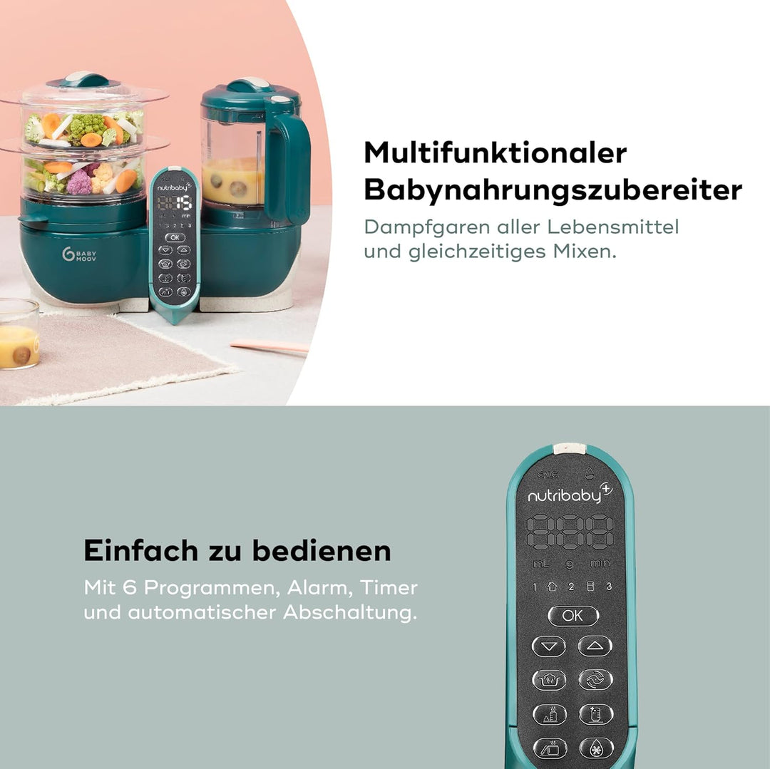 Babymoov Set Nutribaby Plus Opal Green - Babynahrungszubereiter, 2200ml Fassungsvermögen + Babybols