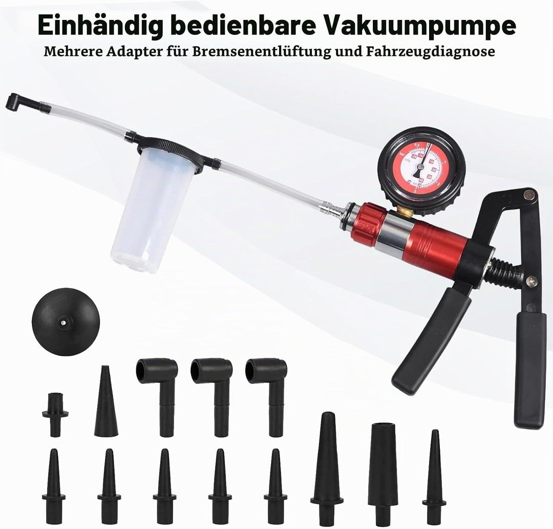 FreeTec Vakuum Bremsenentlüftungsgerät, Vakuumpumpe Bremsen Entlüfter Satz, Auto Motorrad Unterdruck