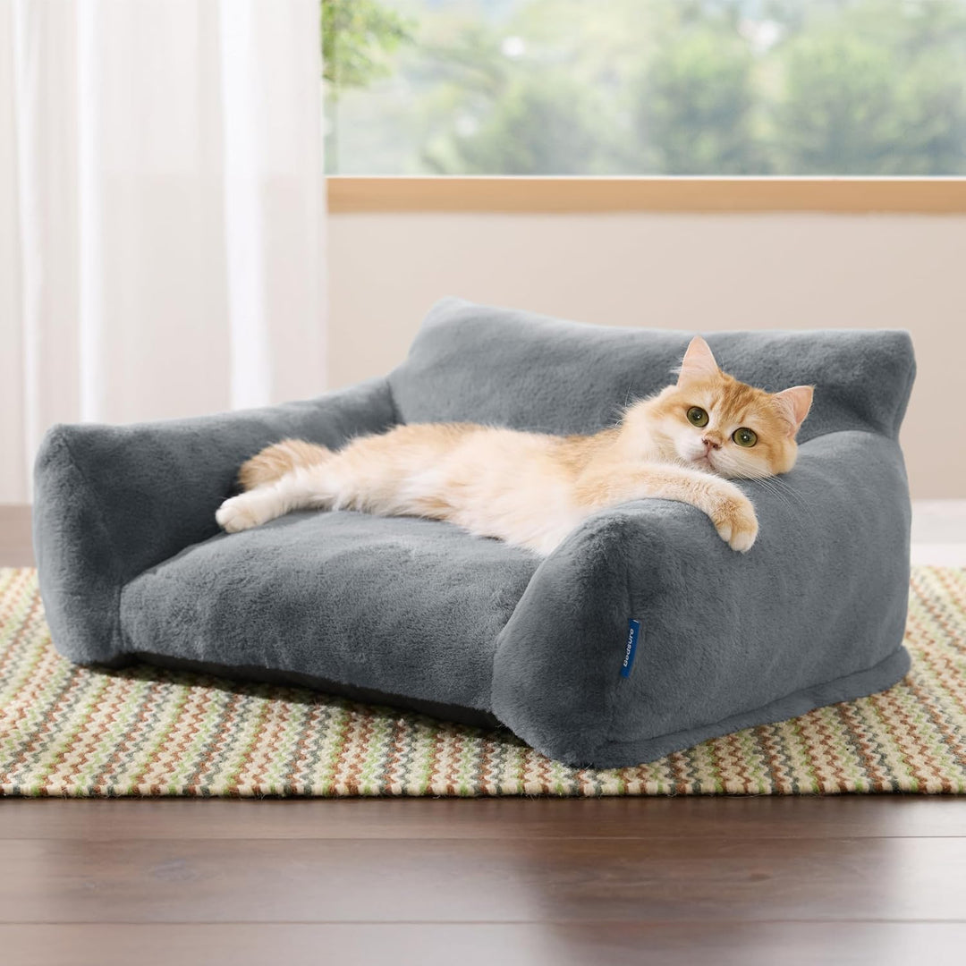 BEDSURE Katzenbett grosse Katzensofa Katzencouch, 61x46x25cm, dunkelgrau | waschbar, für grosse Katz
