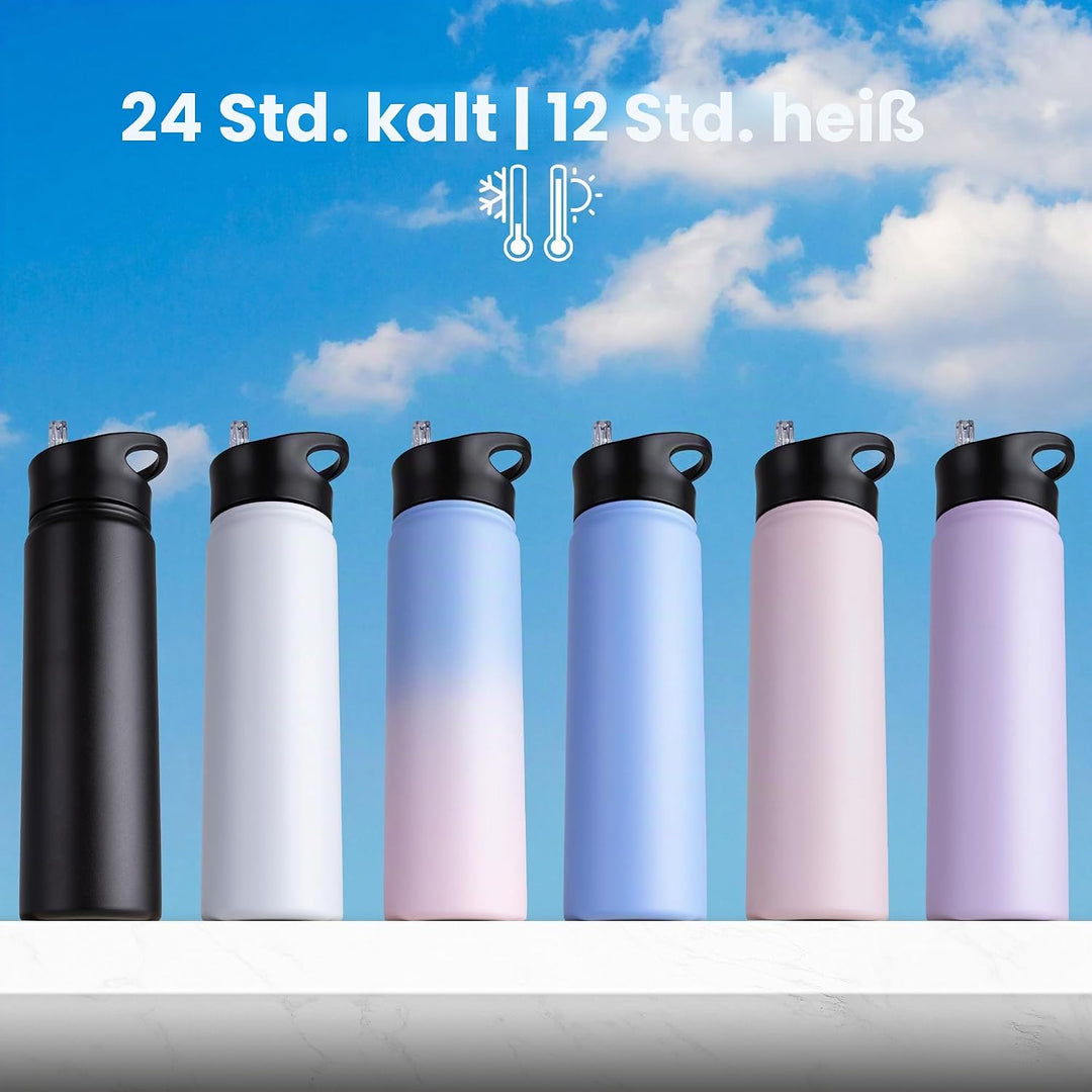 Edelstahl Trinkflasche - 500ml - mit Strohhalm,Auslaufsicher,Kohlensäure Geeignet,BPA frei Thermosfl