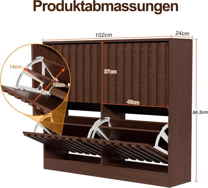 UEV Schuhschrank mit 4 Klappen Holz Schmal Schuhkipper Schuhkommode mit Kippschutz, Schuhaufbewahrun