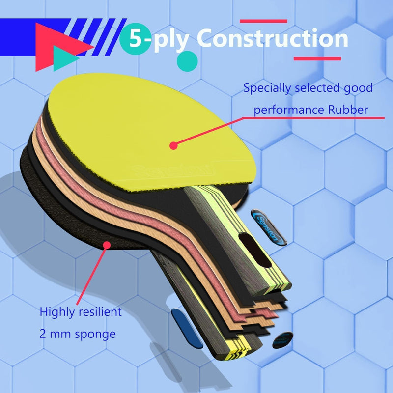 Senston Tischtennisschläger Set für Studenten, Anfänger, Training, 2 Tischtenniskelle, 3 Tischtennis