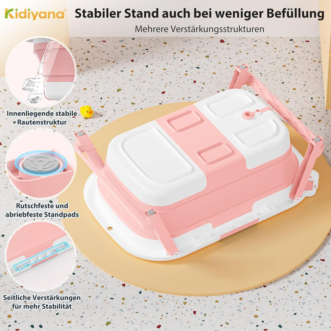 Baby Badewanne faltbar mit Gestell, stabil und rutschfest, platzsparend klappbar, mit Ablauf, PP & T