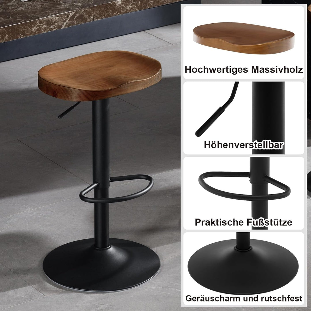 WOLTU Barhocker, Hocker höhenverstellbar, Massivholz, Braun | Barstuhl mit Sattelsitz Fussstütze, Dr