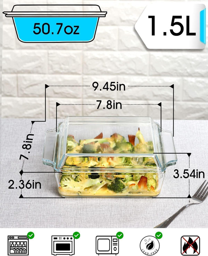 karadrova 1,5L Glas Auflaufform mit Deckel, 24x20x9cm Kleine Auflaufform für 1 Person, Quadratisch A