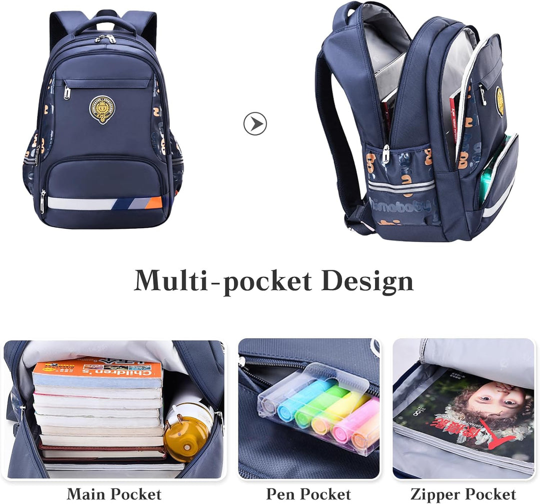 PORRASSO Schulrucksack Jungen Rucksack Schüler Daypack Ergonomischen Kinder Rucksäcke Reflektierende