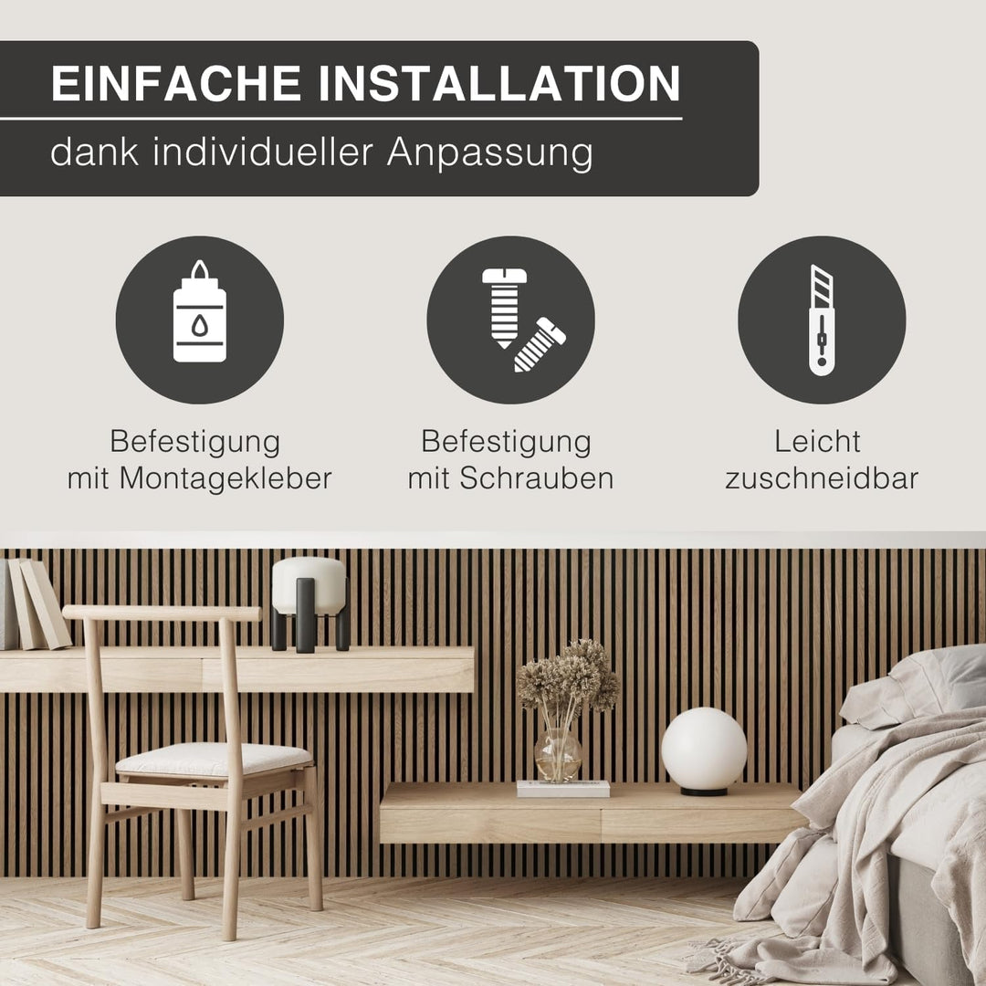 4er Set Akustikpaneele Holz 120x60 cm – extra dick 2,1 cm I Holzpaneele mit Echtholz-Furnier für aku