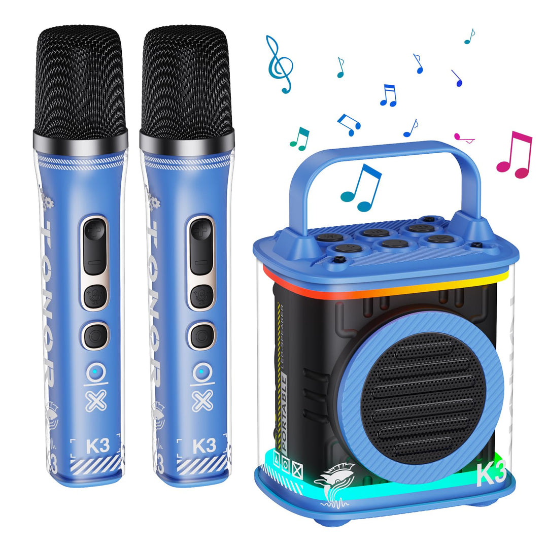TONOR Mini-Karaoke-Maschine mit zwei kabellosen Mikrofonen, tragbarer Bluetooth-Karaoke-Lautsprecher