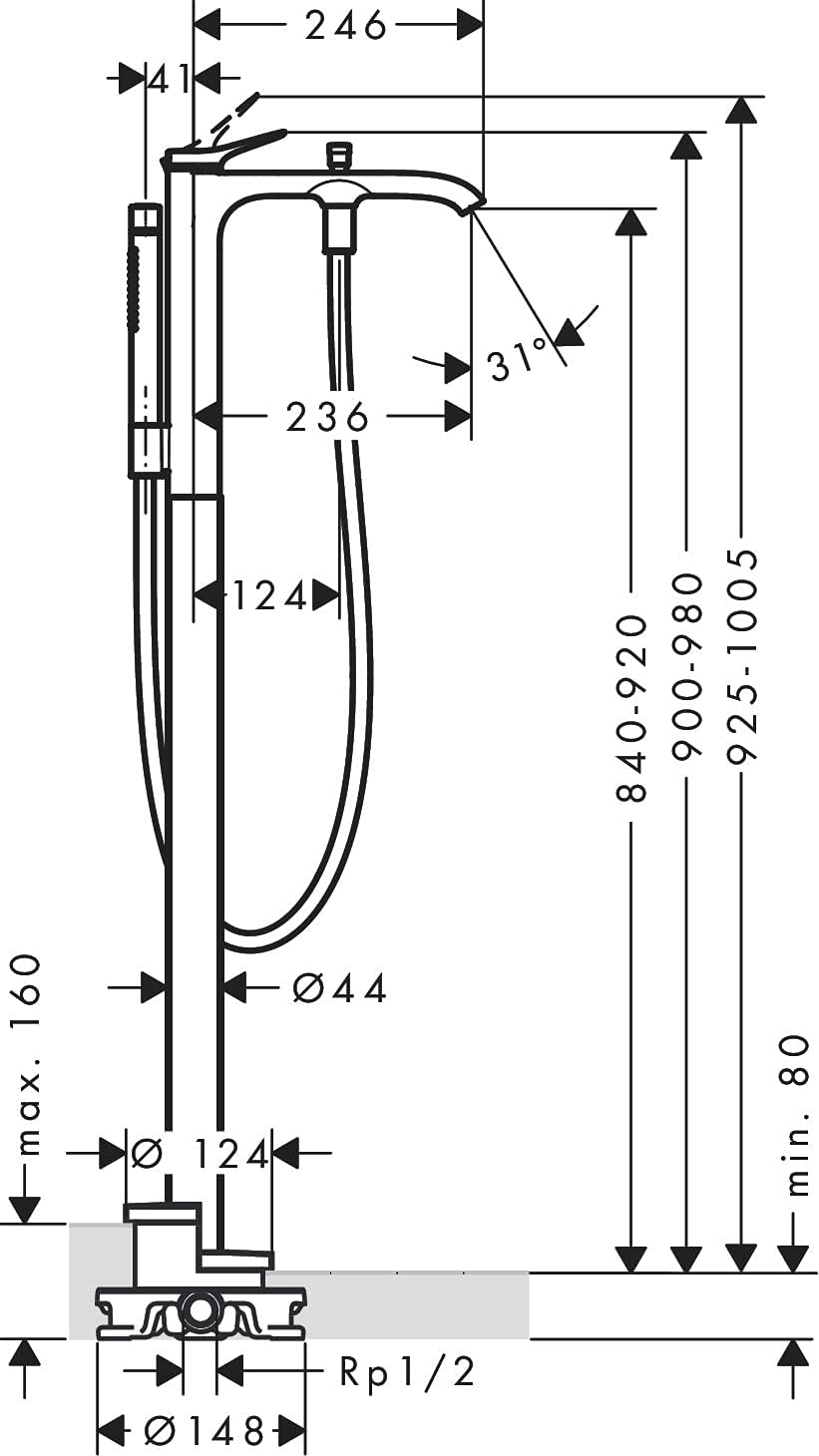 hansgrohe Wannenarmatur bodenstehend Vivenis, für 2 Funktionen, Mattweiss, Mattweiss