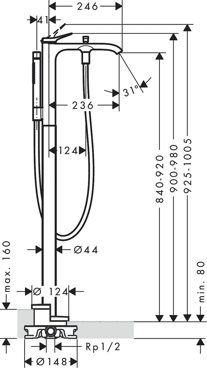 hansgrohe Wannenarmatur bodenstehend Vivenis, für 2 Funktionen, Mattweiss, Mattweiss