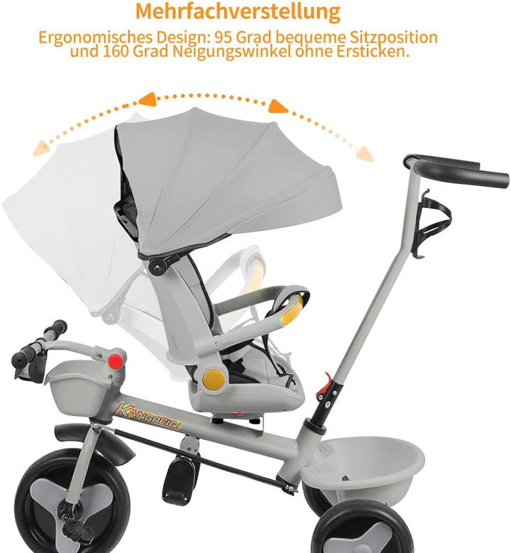 Multi-Funktions-Kinderdreirad, Dreirad 5 in1, Kleinkind-Dreiräder-Kinderwagen, mit Verstellbarem Sch