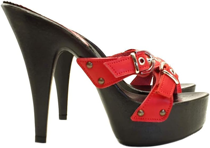 Clogs in schwarz und Farrband Rot - K9531 ROSSO (42 EU, ROT) 42 EU Rot, 42 EU Rot