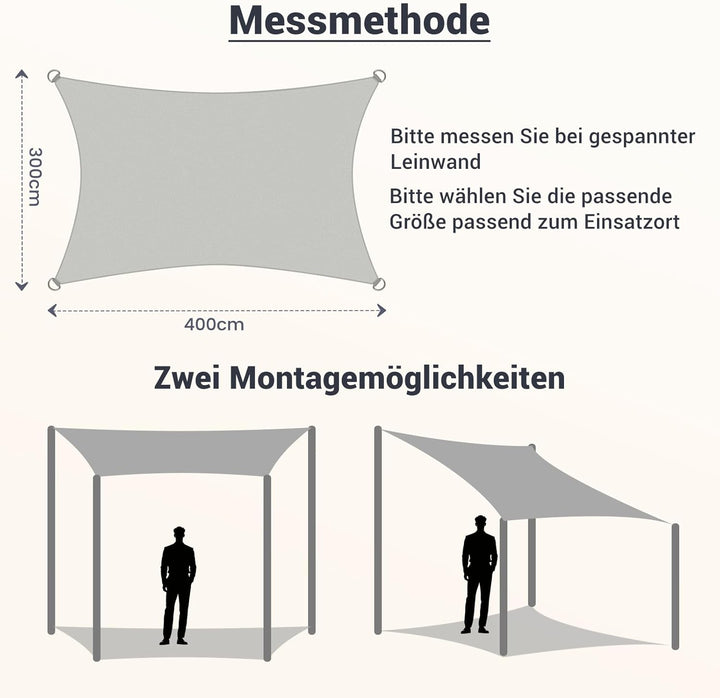 Sonnensegel 3x4m wasserdicht,Sonnenschutz Terrasse,Windschutz Wetterschutz Sonnensegel Rechteckig 42