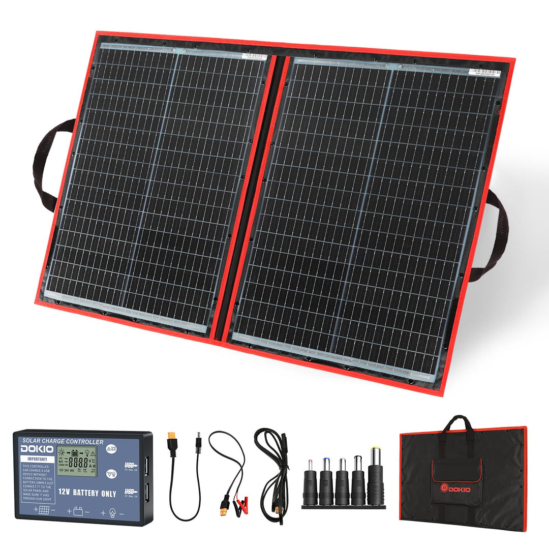 DOKIO Solarpanel Faltbar 110W Monokristalline Solarmodule Tragbar mit Solarladeregler (LCD Anzeige +