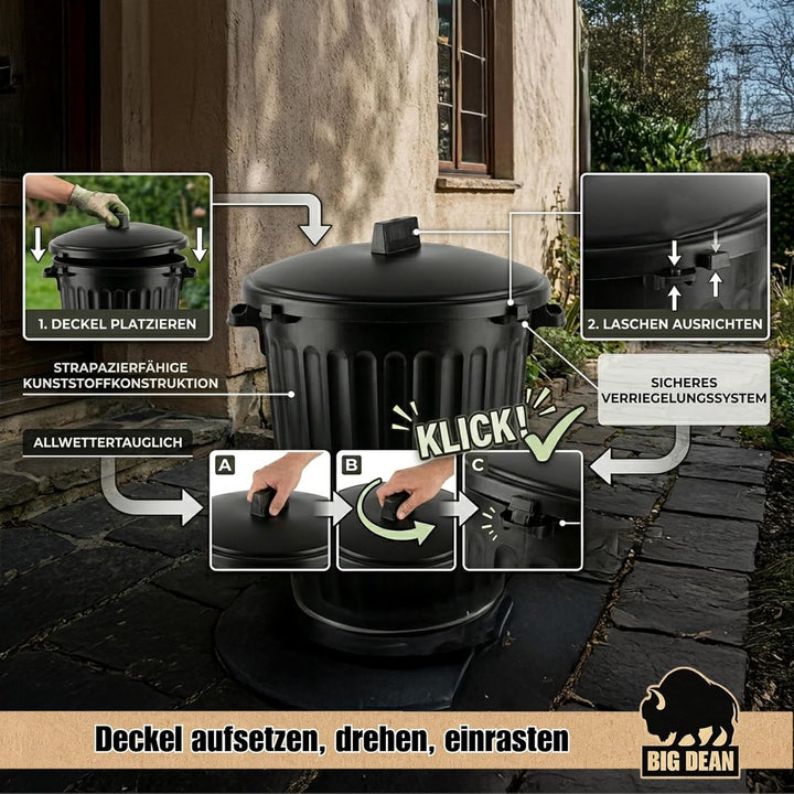 BigDean Mülltonne 80 Liter 55cm durchmesser verschliessbarem Deckel