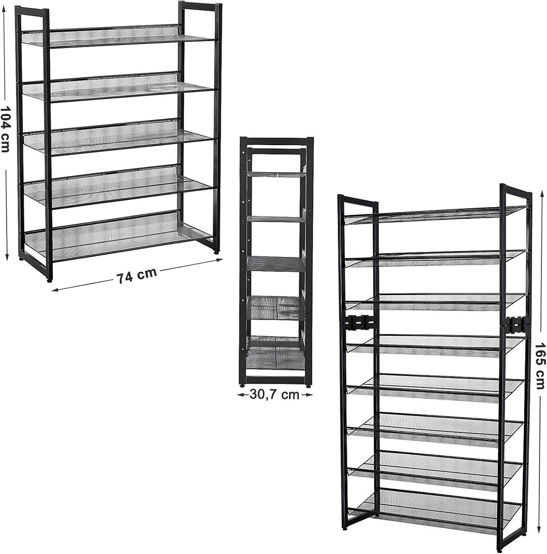 SONGMICS Erweiterbares Schuhregal aus Metallgewebe mit 5 Ebenen für 15-20 Paar Schuhe, Schuhständer