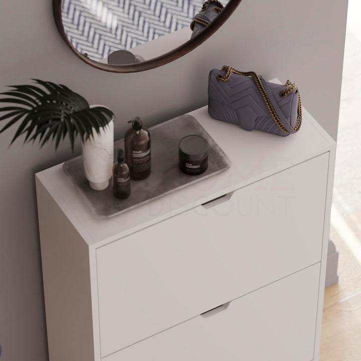 Vida Designs Schuhschrank mit 2 Schubladen, platzsparender Schuhschrank mit 2 Klappschubladen, für F