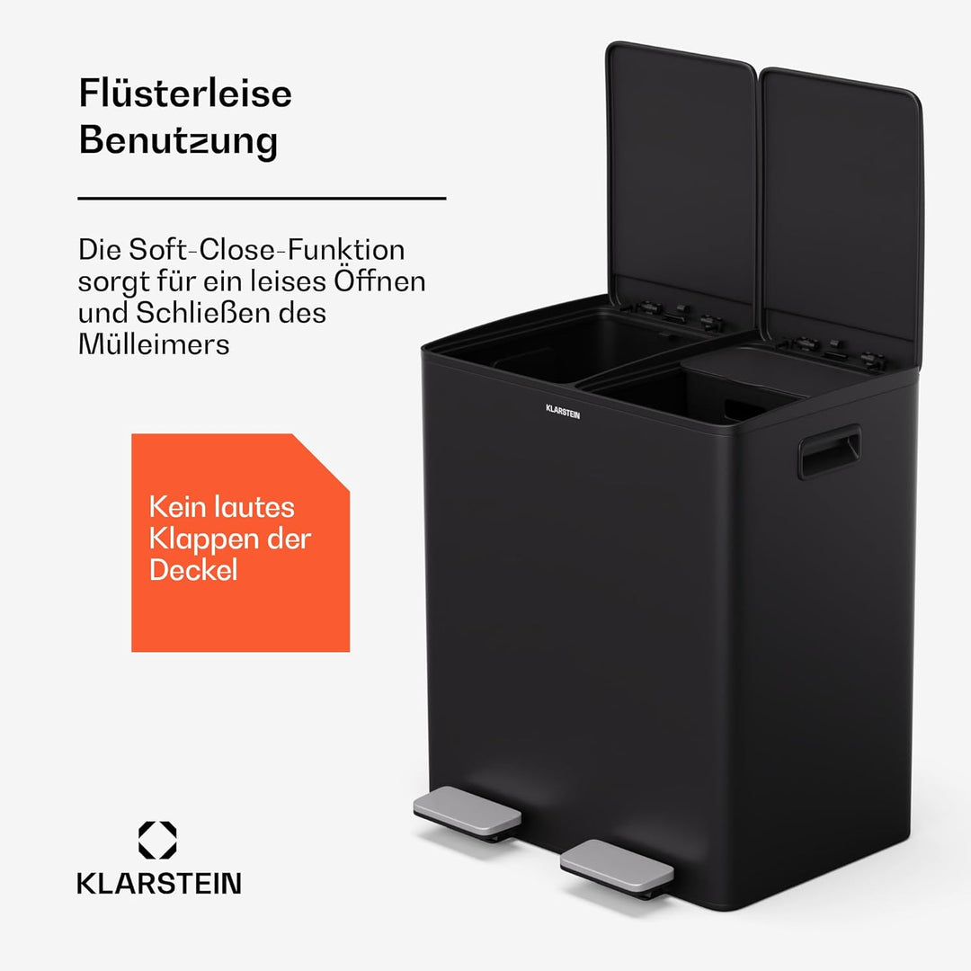 Klarstein EcoVista Mülleimer - 40L Abfalleimer mit 2 Fächern & 3L Komposteimer, Soft-Close, Edelstah