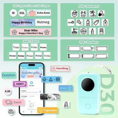 Phomemo D30 Bluetooth Etikettiergerät Beschriftungsgerät Selbstklebend Mini Etikettendrucker,Label P