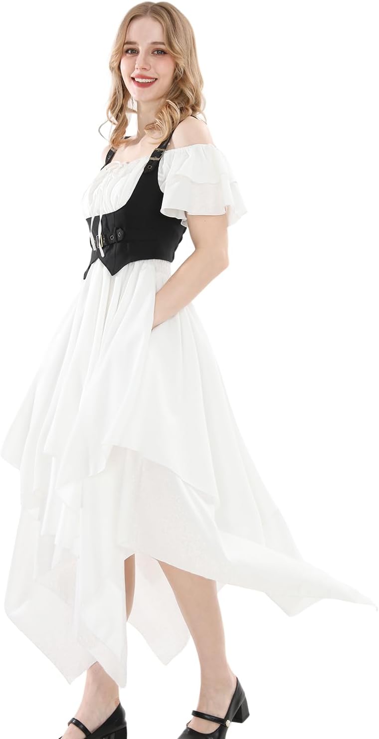 CR ROLECOS Mittelalter kostüm Damen Renaissance Kleid Gothic Viktorianisches Weiss bridgerton Kleid