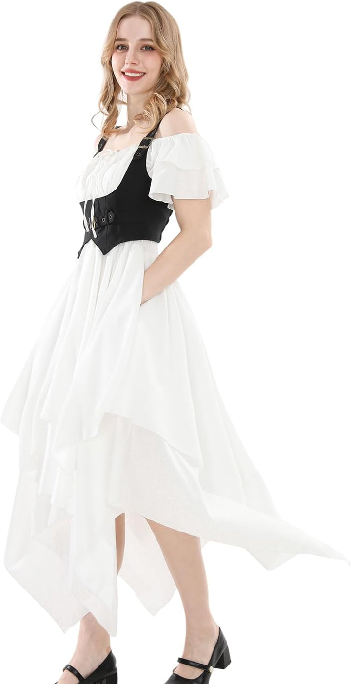 CR ROLECOS Mittelalter kostüm Damen Renaissance Kleid Gothic Viktorianisches Weiss bridgerton Kleid