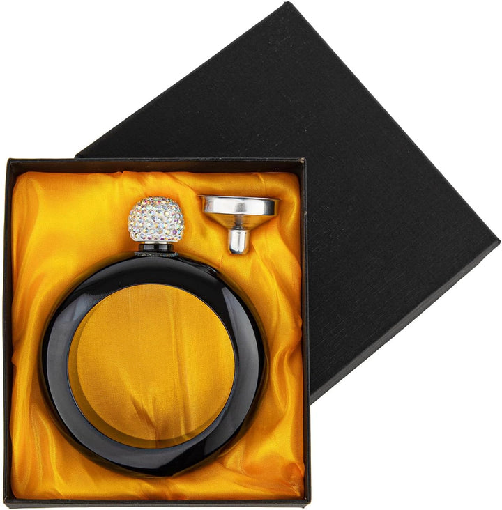 TOPTIE 3,5 Oz Armreif Flachmann Edelstahl, Kristalldeckel Armband Flachmann mit Trichter, Geschenkbo