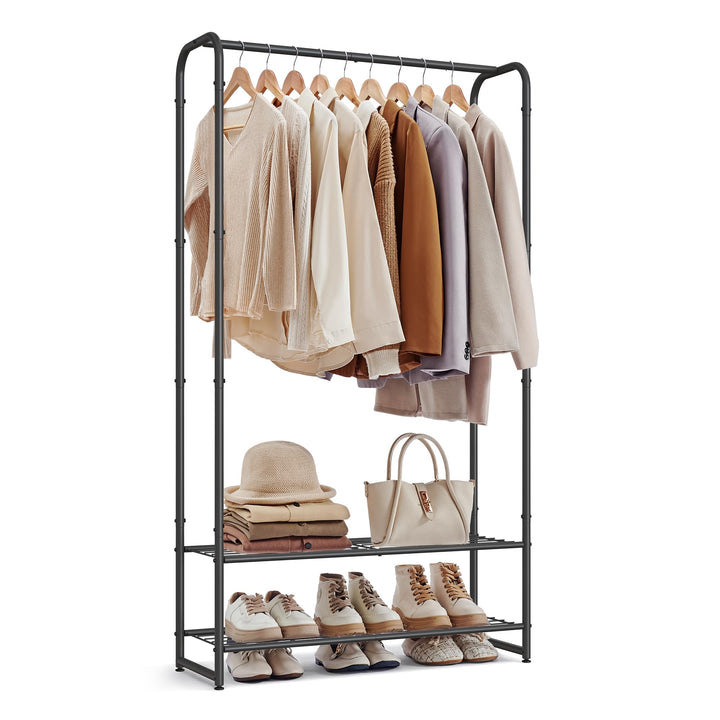 SONGMICS Kleiderständer, offener Kleiderschrank, Kleiderstange, Garderobenständer mit Ablagen, Garde