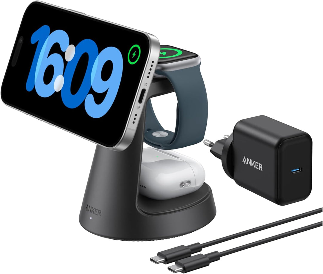 Anker MagGo 3-in-1 15W MagSafe kompatibles Ladegerät, iPhone Induktive Ladestation, Qi2-zertifiziert