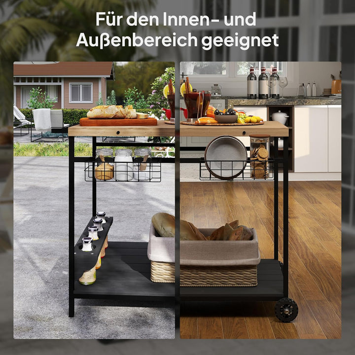 Outsunny Servierwagen, Gartenrollwagen mit 2 Ebenen, Barbecue Trolley mit Aufbewahrungskorb, Outdoor