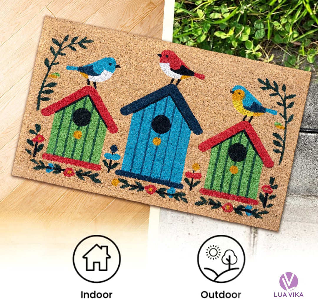 Fussmatte Kokos - Vögel - 40x70 cm - Fussmatte Aussen und Innen - Fussmatten Haustür - Türmatte Auss