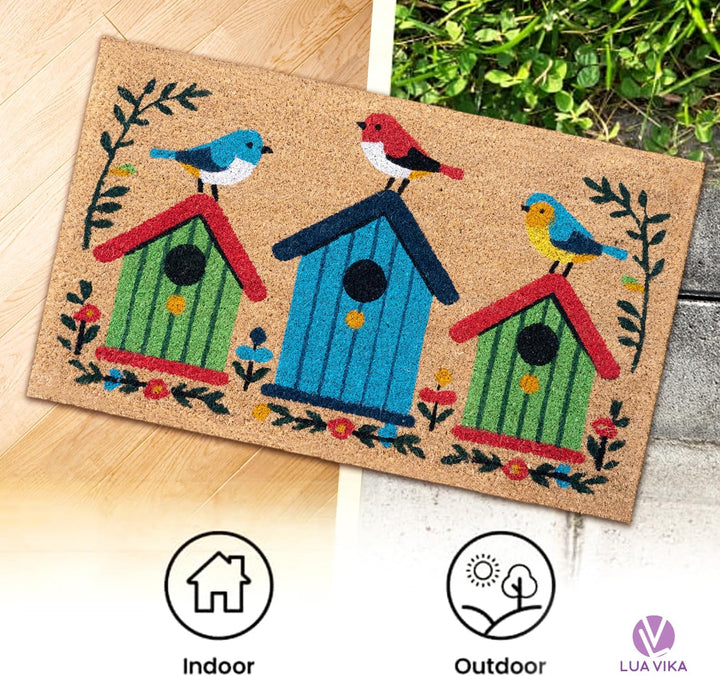 Fussmatte Kokos - Vögel - 40x70 cm - Fussmatte Aussen und Innen - Fussmatten Haustür - Türmatte Auss