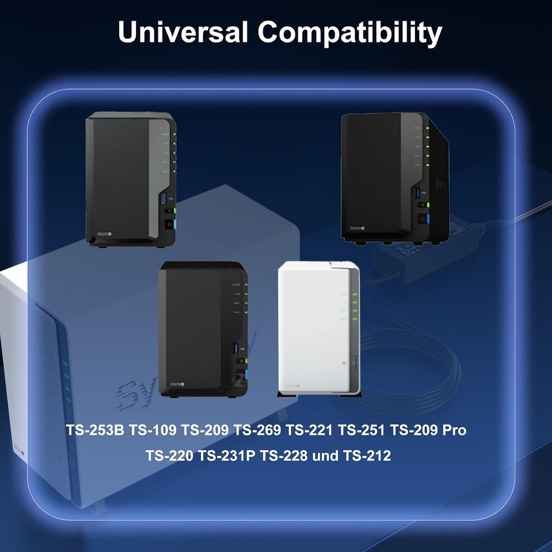 Ladegerät 12V 5A kompatibel mit den NAS-Systemen Qnap TS-253B TS-109 TS-209 TS-269 TS-221 TS-251 TS-