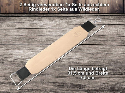 Solingen Schärf Paste im Rasiermesser Set mit extra breitem Leder Streichriemen und Holz Griff Rasie