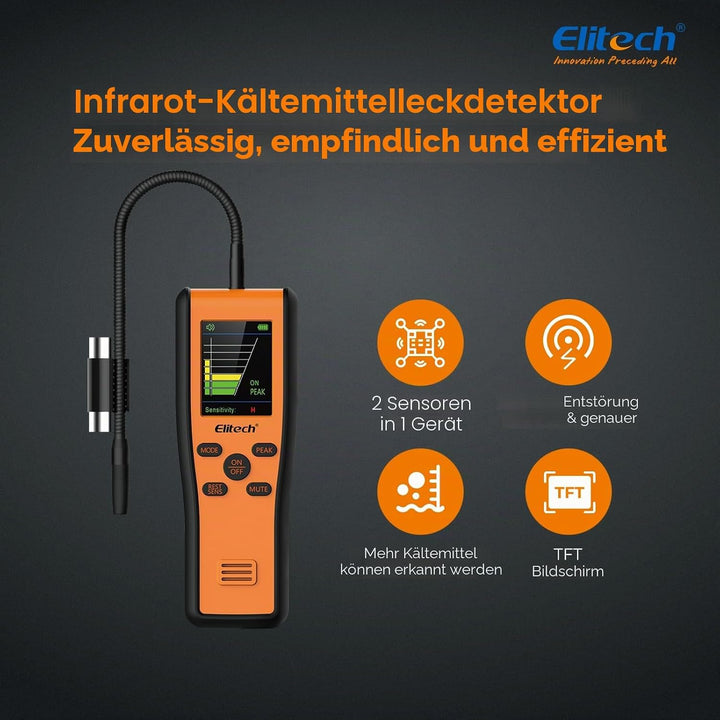 Elitech Kältemittelleckdetektor IR-200 2-in-1 Infrarot & Beheizte Diode Dual Sensor Hohe Empfindlich