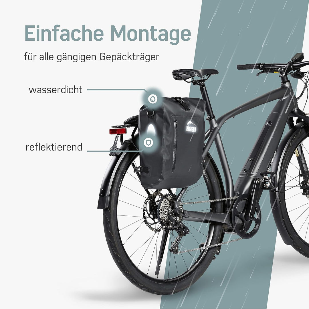 Borgen Fahrradtasche für Gepäckträger 3in1 Fahrrad Rucksack I Gepäckträgertasche I Umhängetasche Kom