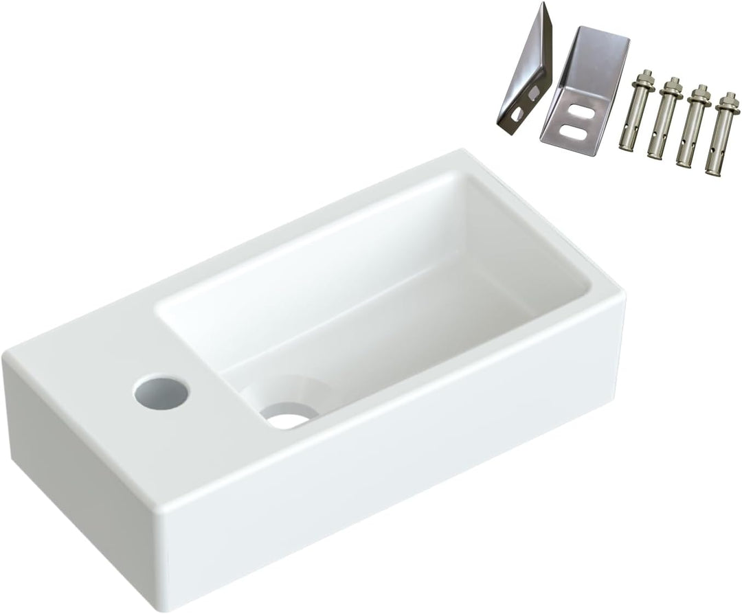 Waschbecken Keramik Waschtisch Hängewaschbecken klein Handwaschbecken Weiss Eckig 40 x 20 cm Badezim