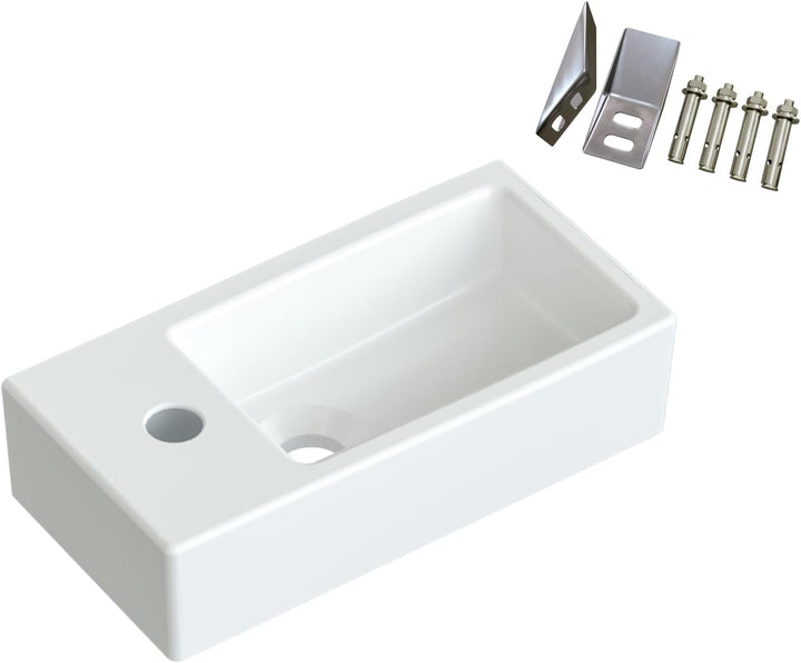 Waschbecken Keramik Waschtisch Hängewaschbecken klein Handwaschbecken Weiss Eckig 40 x 20 cm Badezim
