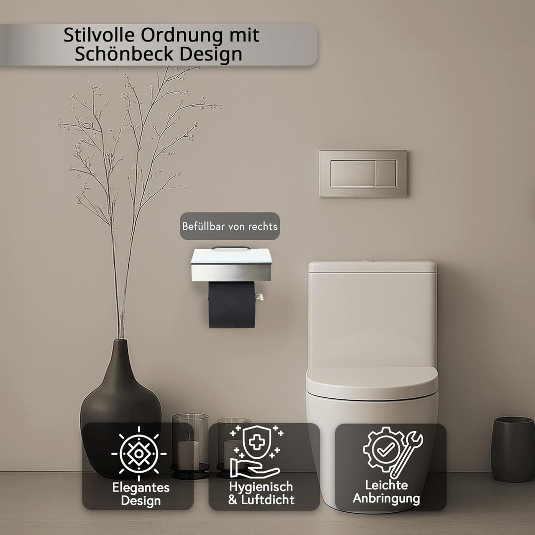 Toilettenpapierhalter mit Feuchttücherbox - Gehäuse Matt & Abdeckung Glas Weiss - befüllbar von Rech