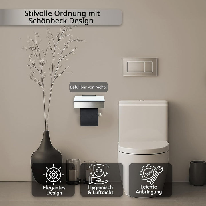 Toilettenpapierhalter mit Feuchttücherbox - Gehäuse Matt & Abdeckung Glas Weiss - befüllbar von Rech