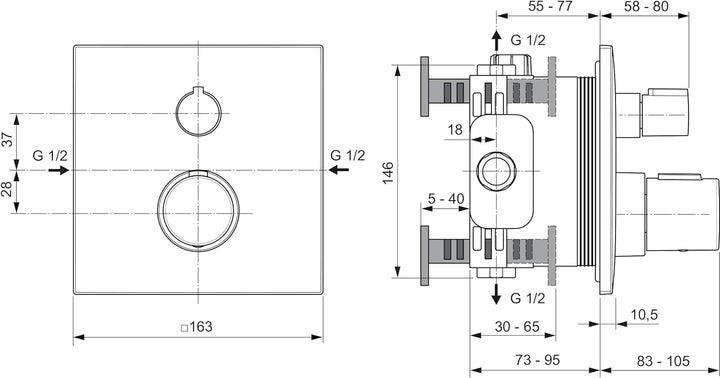 Ideal Standard A6956AA Ceratherm C100 Badethermostat Unterputz Unterputz Einzelthermostat Chrom, Unt