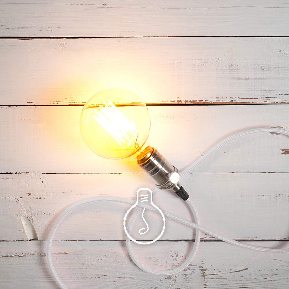 Amarcords - Textilkabel für Lampen WEISS, rund, Seide, 5 Meter, mit Erdung 3x0,75 - Stoffkabel mit f