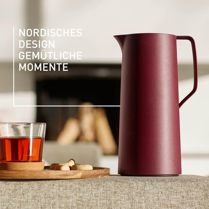 Emsa Motiva Isolierkanne, 1 Liter, Quick-Press-Verschluss, 12h heiss, 24h kalt, Glaskolben, Made in