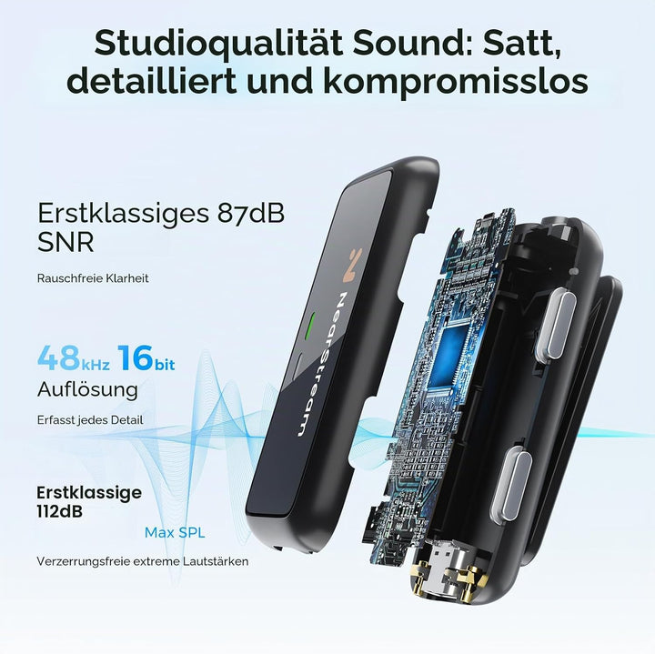 NearStream Kabellose Lavalier Mikrofon mit Geräuschunterdrückung, 200 m Übertragung, LCD-Display, Mi