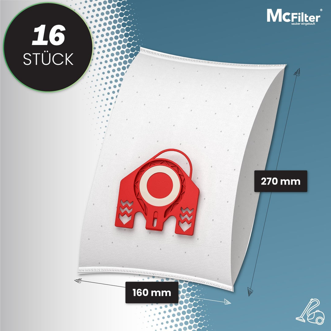 McFilter | 16 Staubsaugerbeutel geeignet für Miele Staubsauger FJM Serie S2 S3 S4 S5 S6 S7, Complete