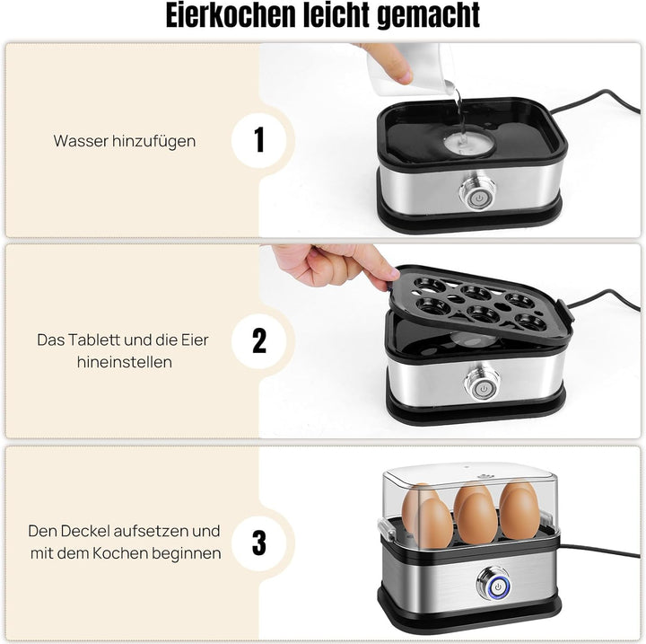Multifunktions Eierkocher für 6 Eier, 400W Elektrischer Dampfgarer für Reis, Gemüse, Brötchen, Autom