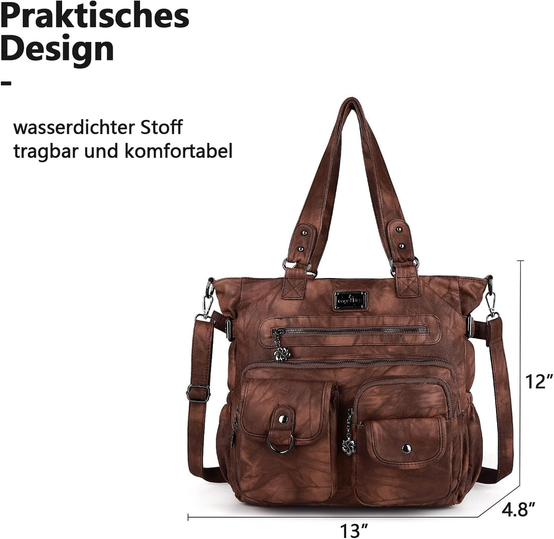 Angel Kiss Handtasche Damen Schultertasche Multifunktionale Umhängetaschen Gewaschenes Veganes Leder