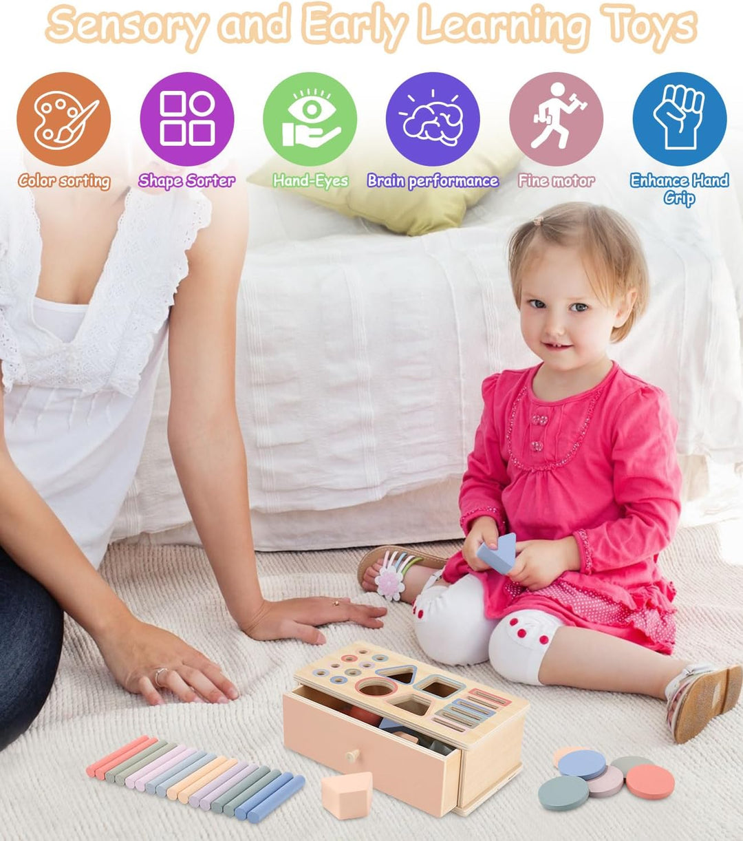 Montessori Spielzeug ab 3 Jahr,Holzspielzeug &amp; Steckspiel für Kinder ab 3 Jahre,Sortierspiel Sensori