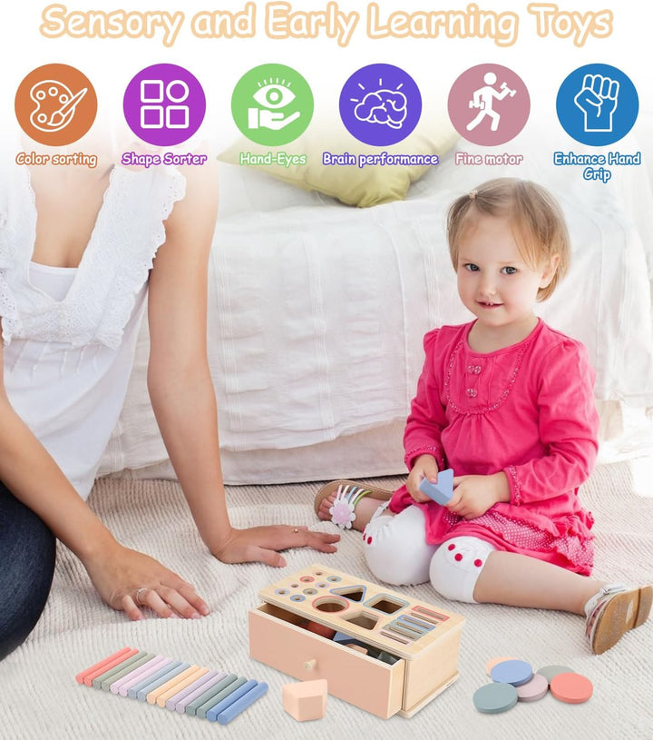 Montessori Spielzeug ab 3 Jahr,Holzspielzeug &amp; Steckspiel für Kinder ab 3 Jahre,Sortierspiel Sensori