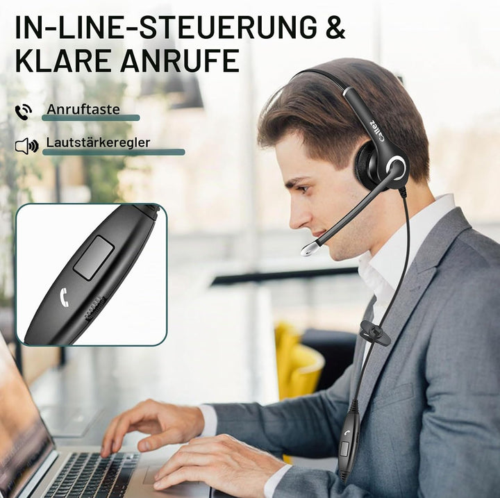 3,5mm Klinke Laptop Headset mit Mikrofon Noise Cancelling, USB-C Headset Handy mit Kabel für iPhone
