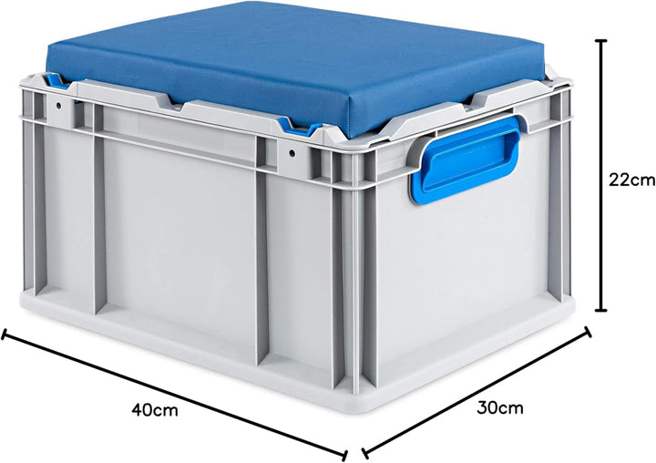 aidB Eurobox NextGen Seat Box, blau, (400x300x265 mm), Griffe geschlossen, Sitzbox mit Stauraum und